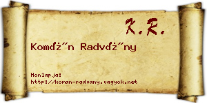Komán Radvány névjegykártya